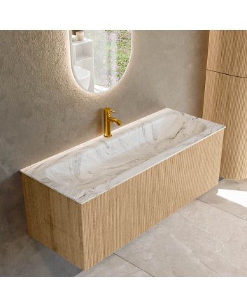 Mondiaz Kurve-Dlux 120cm badmeubel kleur Oak met 1 lade en 0 deuren. Wastafel Big large Midden 1 kraangat Glace.