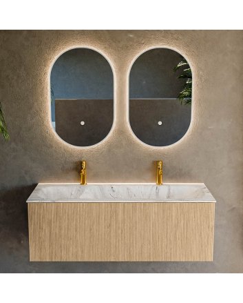 Mondiaz Kurve-Dlux 120cm badmeubel kleur Oak met 1 lade en 0 deuren. Wastafel Big large Midden 2 kraangaten Glace.