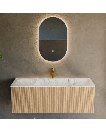Mondiaz Kurve-Dlux 120cm badmeubel kleur Oak met 1 lade en 0 deuren. Wastafel Big large Midden 1 kraangat Glace.