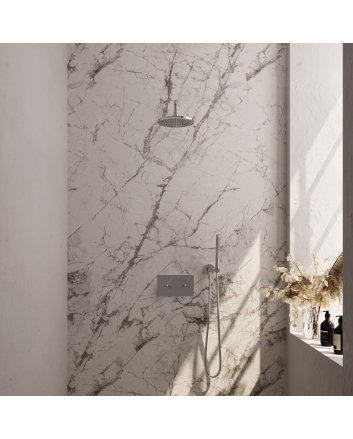 BRAUER Chrome Edition thermostatische inbouw regendouche met drukknoppen SET 51 met 20 cm douchekop en gebogen muurarm en staaf handdouche en doucheslang en wandaansluitbocht chroom