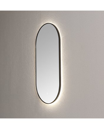 Sani DeLuxe Spiegel ambiance ovaal Mat Zwart met indirecte LED verlichting, 3 kleur instelbaar & dimbaar