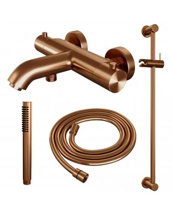 BRAUER Copper Edition opbouw baddouche thermostaatkraan SET 01 met glijstang en staaf handdouche en doucheslang koper geborsteld PVD