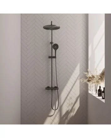 BRAUER Gunmetal Carving opbouw thermostatische regendouche SET 04 met 30 cm douchekop en 3-standen handdouche en doucheslang gunmetal geborsteld PVD