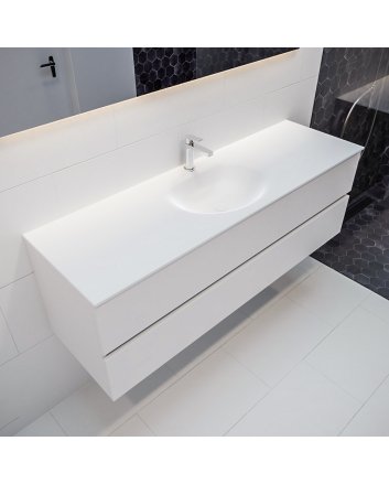 Mondiaz Vica 150cm badmeubel talc 2 lades wastafel Moon midden met 1 kraangat