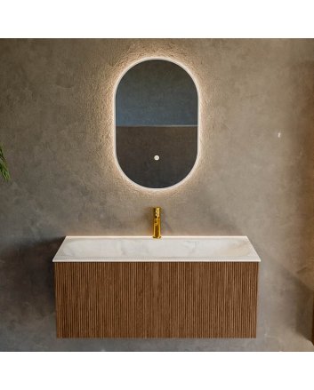 Mondiaz Kurve-Dlux 100cm badmeubel kleur Walnut met 1 lade en 0 deuren. Wastafel Big medium Midden 1 kraangat Ostra.