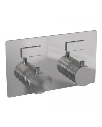 BRAUER Chrome Carving thermostatische inbouw regendouche met drukknoppen SET 57 met 20 cm douchekop en gebogen muurarm en 3-standen handdouche en doucheslang en wandaansluitbocht chroom