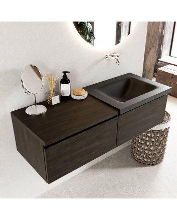 Mondiaz Bukla 120cm badmeubel met module 60 kleur Dark Brown met 2 lades. Wastafel Cloud rechts 0 kraangaten kleur Urban.