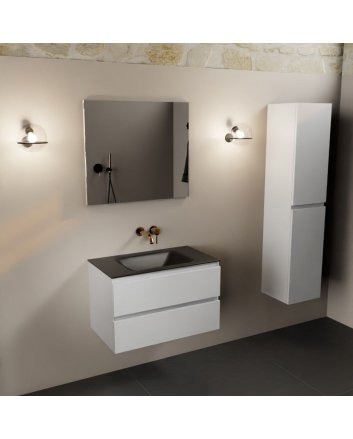 Mondiaz Aivy 80cm badmeubel Talc, wastafel Urban solid surface midden zonder kraangat met spiegel