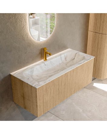 Mondiaz Kurve-Dlux 110cm badmeubel kleur Oak met 1 lade en 0 deuren. Wastafel Big medium Midden 1 kraangat Glace.