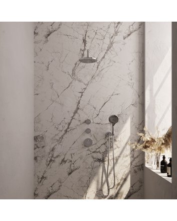 BRAUER Chrome Edition thermostatische inbouw regendouche SET 09 met 20 cm douchekop en gebogen muurarm en 3-standen handdouche en doucheslang en wandaansluitbocht chroom