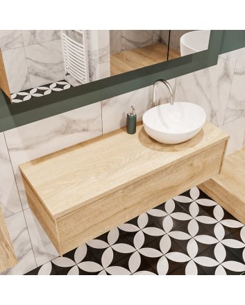 Mondiaz Lush 120 badmeubel washed oak 1 lades wastafel Barco rechts 1 kraangat