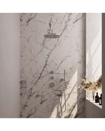 BRAUER Chrome Edition thermostatische inbouw regendouche SET 04 met 30 cm douchekop en gebogen muurarm en staaf handdouche en doucheslang en wandaansluitbocht chroom