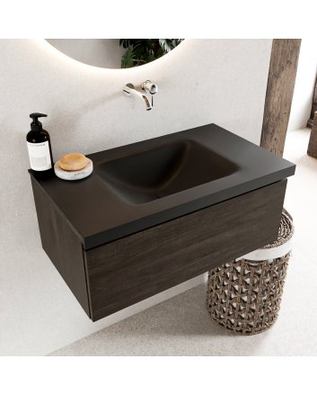 Mondiaz Bukla 80cm badmeubel modulair kleur Dark Brown met 1 lade. Wastafel Cloud midden 0 kraangaten kleur Urban.