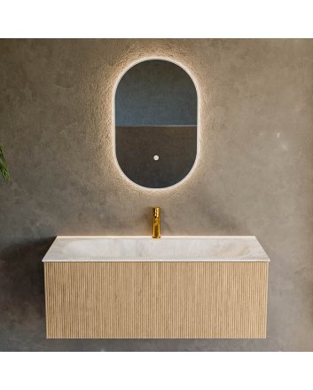 Mondiaz Kurve-Dlux 110cm badmeubel kleur Oak met 1 lade en 0 deuren. Wastafel Big medium Midden 1 kraangat Frappe.