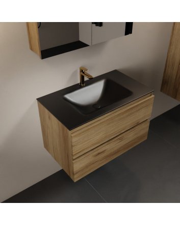 Mondiaz Aivy 80cm badmeubel Chai, wastafel Urban solid surface midden 1 kraangat met spiegelkast