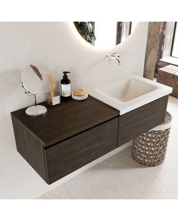 Mondiaz Bukla 120cm badmeubel met module 60 kleur Dark Brown met 2 lades. Wastafel Cloud rechts 0 kraangaten kleur Talc.