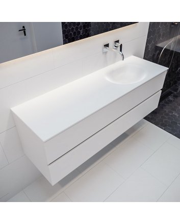 Mondiaz Vica 150cm badmeubel talc 2 lades wastafel Moon rechts zonder kraangat