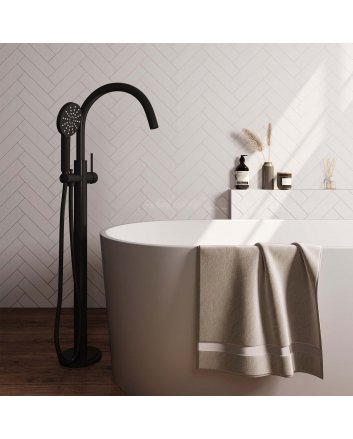 BRAUER Black Edition vrijstaande badmengkraan SET 02 met 3-standen handdouche en doucheslang mat zwart