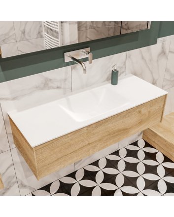Mondiaz Lush 120 badmeubel washed oak 1 lade wastafel midden geen kraangat
