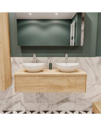 Mondiaz Lush 120 badmeubel washed oak 1 lades Barco dubbel 2 kraangaten