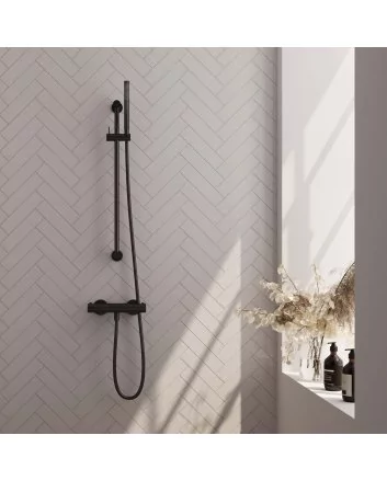 BRAUER Black Edition opbouw douche thermostaatkraan SET 01 met glijstang en staaf handdouche en doucheslang mat zwart