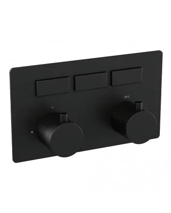 BRAUER Black Carving 3-weg inbouwthermostaat met drukknoppen met in- en afbouwdelen mat zwart