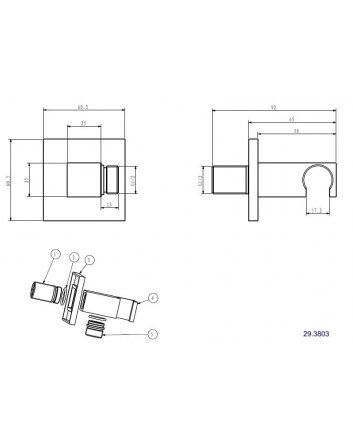 Wandaansluitbocht met handdouchehouder vierkant 1/2" mat zwart