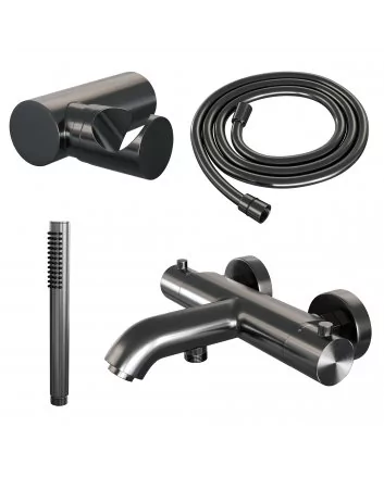 BRAUER Gunmetal Edition opbouw baddouche thermostaatkraan SET 03 met wandhouder en staaf handdouche en doucheslang gunmetal geborsteld PVD