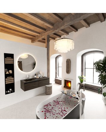 Mondiaz Bukla 120cm badmeubel met module 60 kleur Dark Brown met 2 lades. Wastafel Cloud links 1 kraangat kleur Urban.