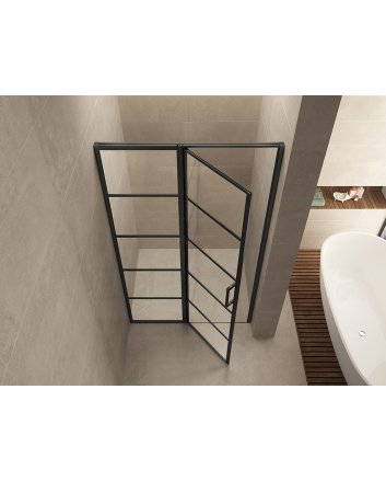 Horizon nisdeur met vast deel en raster 800 x 2000 x 8mm nano helder glas/mat zwart
