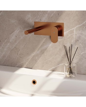 BRAUER Copper Edition inbouw wastafelmengkraan met rechte uitloop en afdekplaat model C1 koper geborsteld PVD