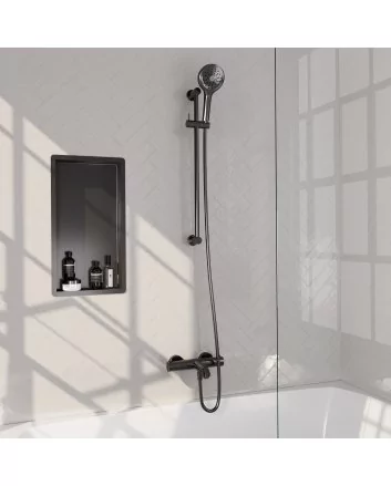 BRAUER Gunmetal Edition opbouw baddouche thermostaatkraan SET 02 met glijstang en 3-standen handdouche en doucheslang gunmetal geborsteld PVD