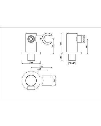 Wandaansluitbocht met kantelbare handdouchehouder rond 1/2" geborsteld messing