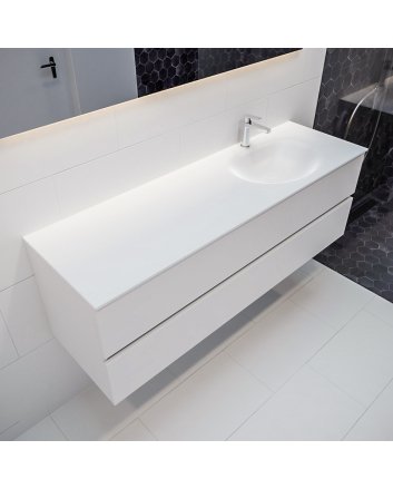 Mondiaz Vica 150cm badmeubel talc 2 lades wastafel Moon rechts met 1 kraangat