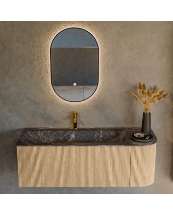 Mondiaz Kurve-Dlux 125cm badmeubel ronding Rechts kleur Oak met 1 lade en 1 deur. Wastafel Big medium Links 1 kraangat Lava.