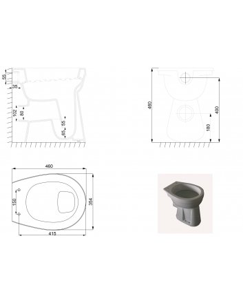 staande verhoogde toiletpot +6 PK wit
