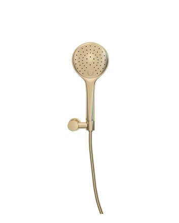 UniMatch handdoucheset met handdouche 3 standen Ø 12 cm, doucheslang en wandhouder kantelbaar geborsteld messing