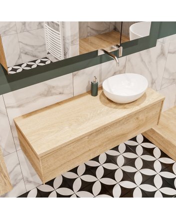 Mondiaz Lush 120 badmeubel washed oak 1 lades Barco rechts geen kraangat