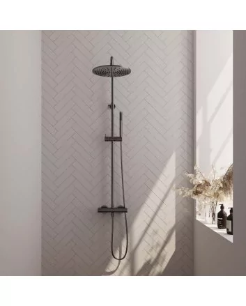 BRAUER Gunmetal Edition opbouw thermostatische regendouche SET 03 met 30 cm douchekop en staaf handdouche en doucheslang gunmetal geborsteld PVD