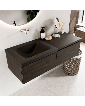 Mondiaz Bukla 120cm badmeubel met module 60 kleur Dark Brown met 2 lades. Wastafel Cloud links 0 kraangaten kleur Urban.