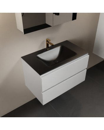 Mondiaz Aivy 80cm badmeubel Talc, wastafel Urban solid surface midden 1 kraangat met spiegelkast