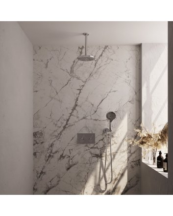BRAUER Chrome Edition thermostatische inbouw regendouche met drukknoppen SET 59 met 20 cm douchekop en plafondarm en 3-standen handdouche en doucheslang en wandaansluitbocht chroom