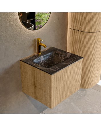 Mondiaz Kurve-Dlux 50cm badmeubel kleur Oak met 1 lade en 0 deuren. Wastafel Grunne Midden 1 kraangat Lava.