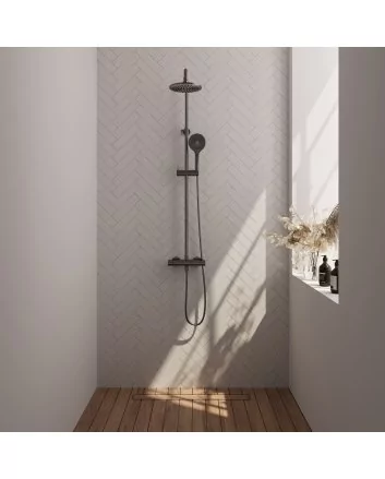 BRAUER Gunmetal Edition opbouw thermostatische regendouche SET 02 met 20 cm douchekop en 3-standen handdouche en doucheslang gunmetal geborsteld PVD