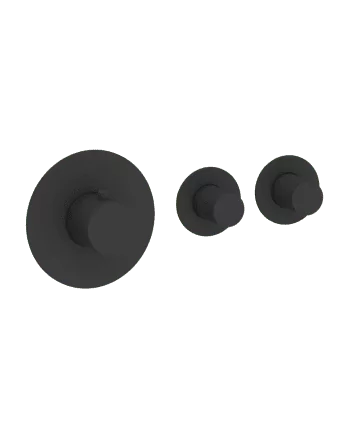 Sani DeLuxe Badset inbouw deluxe met box thermostaat, muurbevestiging / doucheslang, staafhanddouche rond Mat Zwart met geribbeld knop