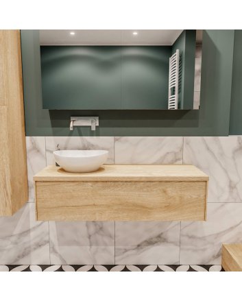 Mondiaz Lush 120 badmeubel washed oak 1 lades Barco links geen kraangat