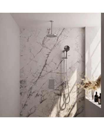 BRAUER Chrome Edition thermostatische inbouw regendouche 3-weg omstelling SET 47 met 20 cm douchekop en plafondarm en 3-standen handdouche en doucheslang en geïntegreerde glijstang chroom