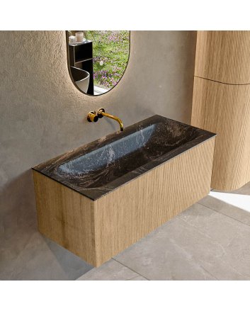 Mondiaz Kurve-Dlux 100cm badmeubel kleur Oak met 1 lade en 0 deuren. Wastafel Big medium Midden zonder kraangat Lava.