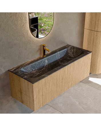 Mondiaz Kurve-Dlux 120cm badmeubel kleur Oak met 1 lade en 0 deuren. Wastafel Big large Midden 1 kraangat Lava.