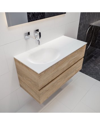 Mondiaz Vica 100 badmeubel washed oak 2 lades Moon links geen kraangat